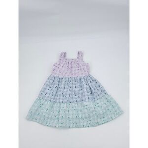 Btween Tiered Gingham Floral Sleeveless Dress Multicolor Girls 4T